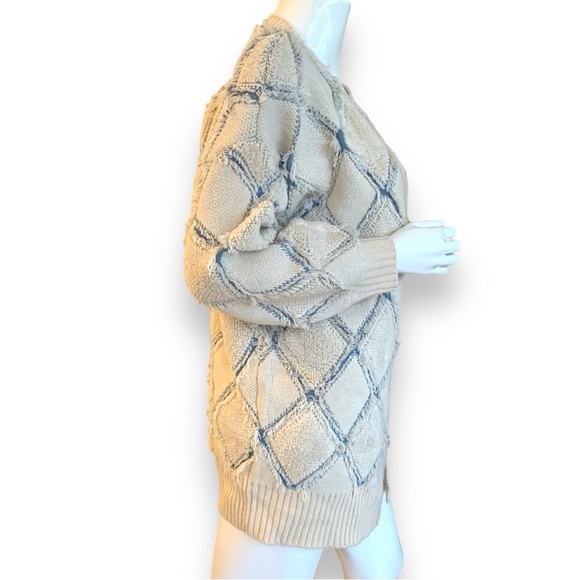 GILDED INTENT PULLED STITCH CREAM/BLUE CARDIGAN SWEATER. WOMEN’S SIZE  MEDIUM - Picture 8 of 12